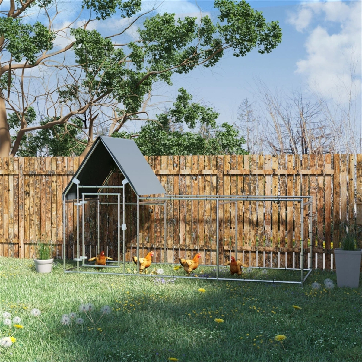 Chicken Coop for Backyard, 4-Space Walk-In Hen House, Removable Tray, PE Roof, 29"L x 24"W view 2