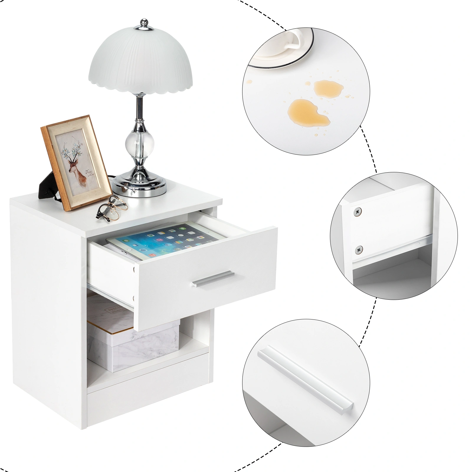 2-Tier Nightstand Set of 2, Bedside Cabinet End Table for Bedroom Home Office, White view 8