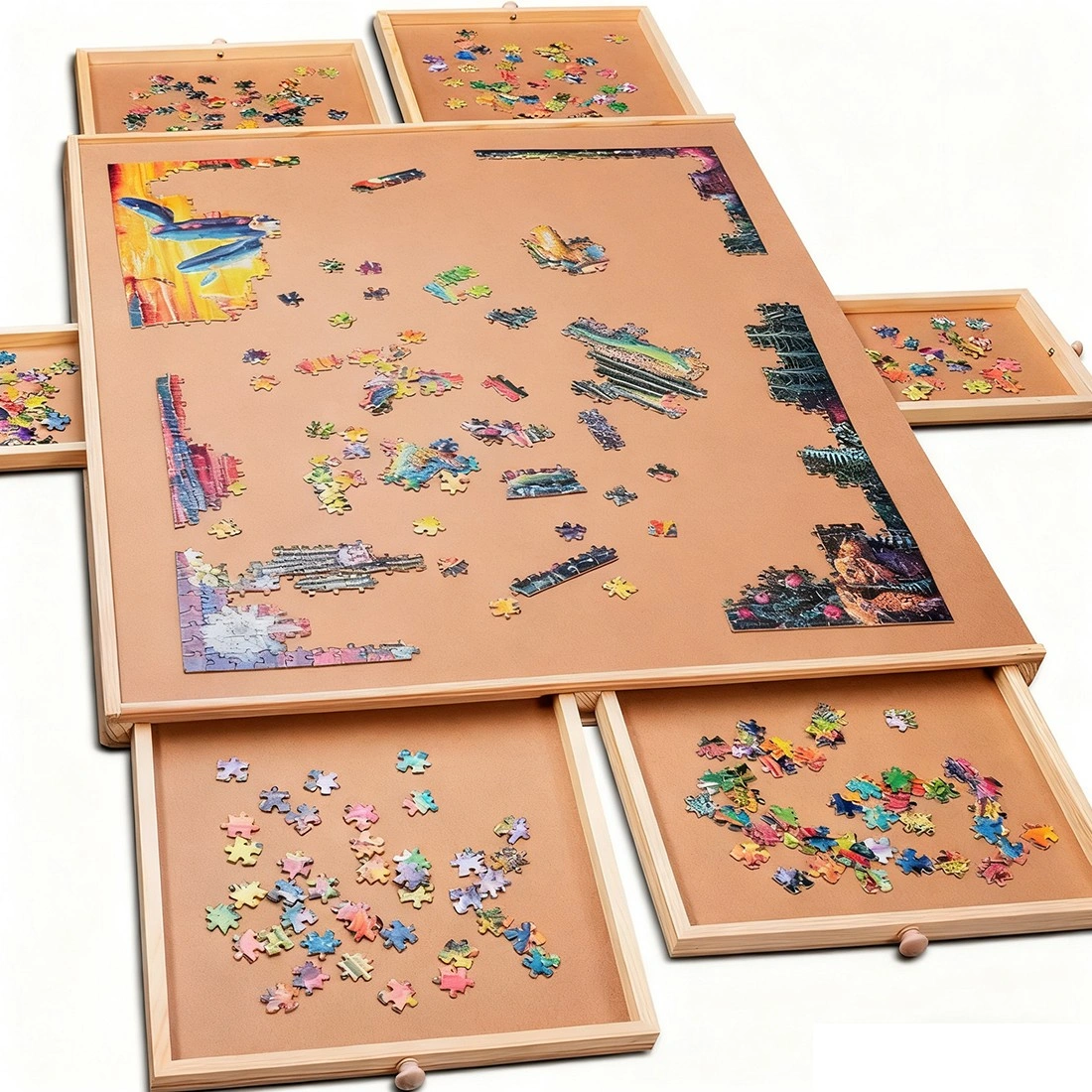 Wooden Jigsaw Puzzle Board with Storage - Portable Puzzle Table, 6 Slide Drawers, Fits 60 Pcs Puzzles view 2