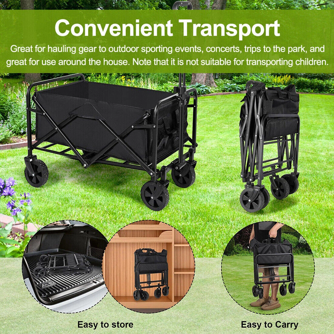5" Rubber Wheel Heavy Duty Foldable Garden Trolley Cart Wagon Wheelbarrow UK