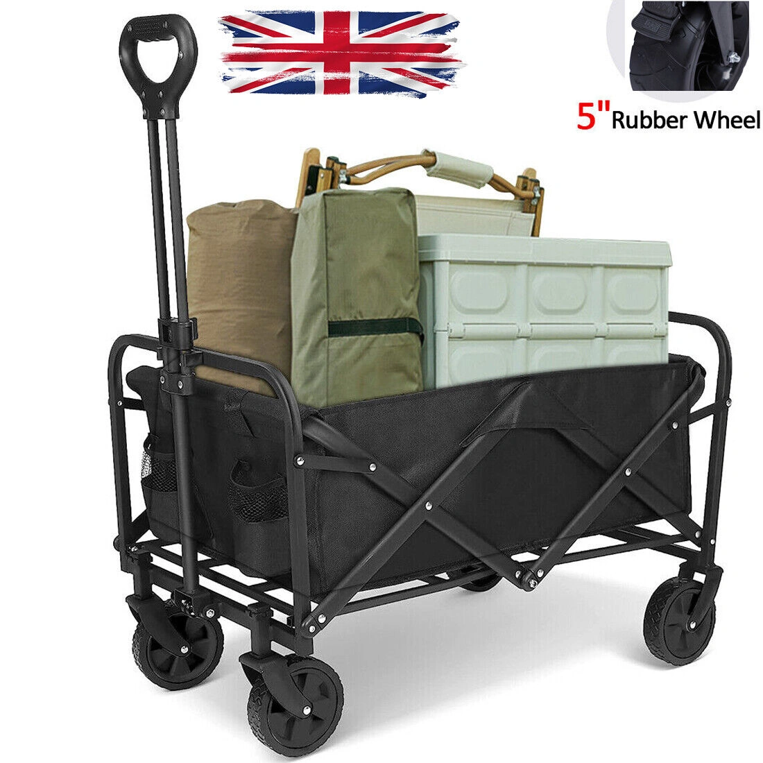 5" Rubber Wheel Heavy Duty Foldable Garden Trolley Cart Wagon Wheelbarrow UK view 3