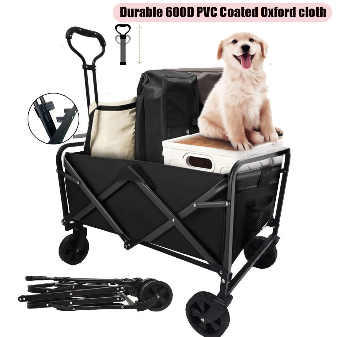 5" Rubber Wheel Heavy Duty Foldable Garden Trolley Cart Wagon Wheelbarrow UK view 4