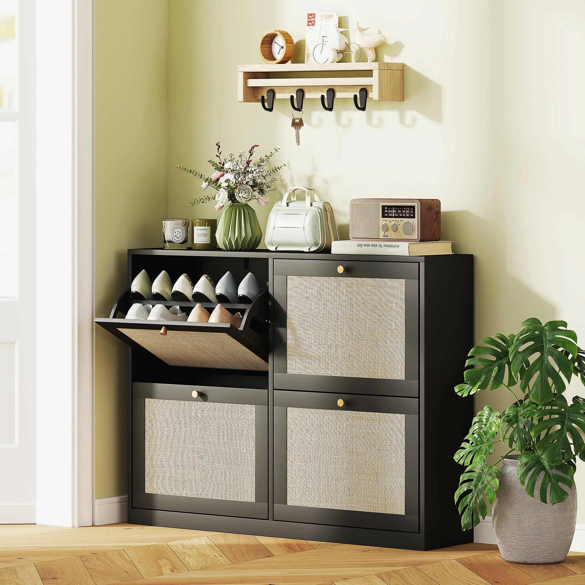 Shoe Storage Cabinet with Doors and Shelves for Entryway Hallway Organization