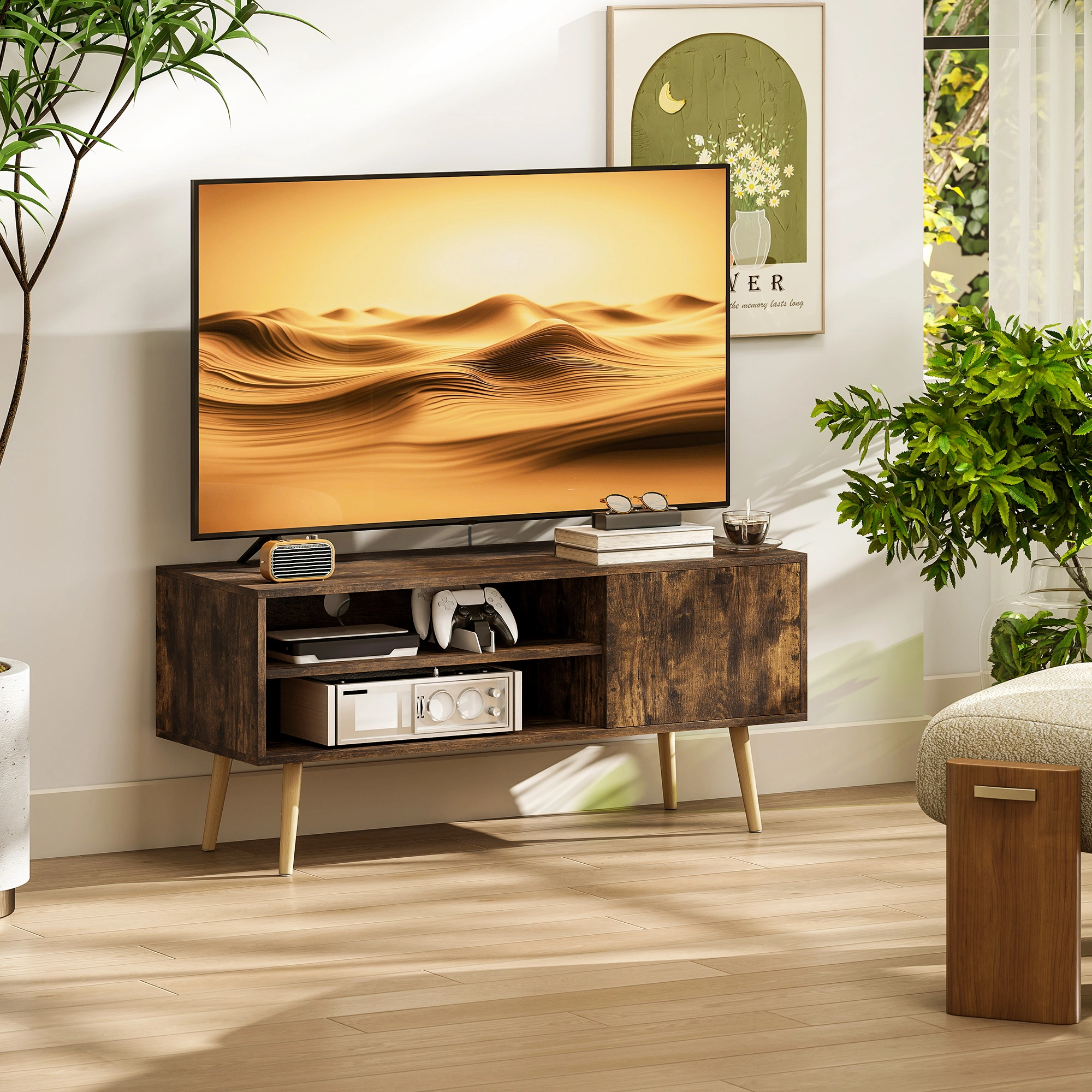 Modern TV Stand Cabinet, 55-65 inch Entertainment Center, Storage Shelves, Matte Black Finish, Easy Assembly, Living Room TV Console view 3