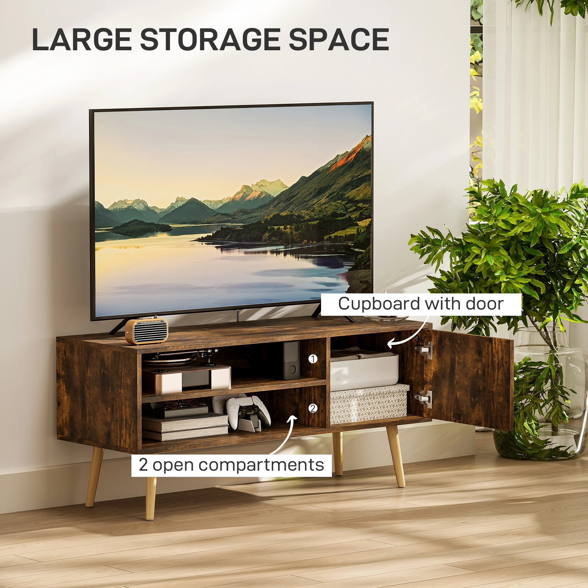 Modern TV Stand Cabinet, 55-65 inch Entertainment Center, Storage Shelves, Matte Black Finish, Easy Assembly, Living Room TV Console view 5