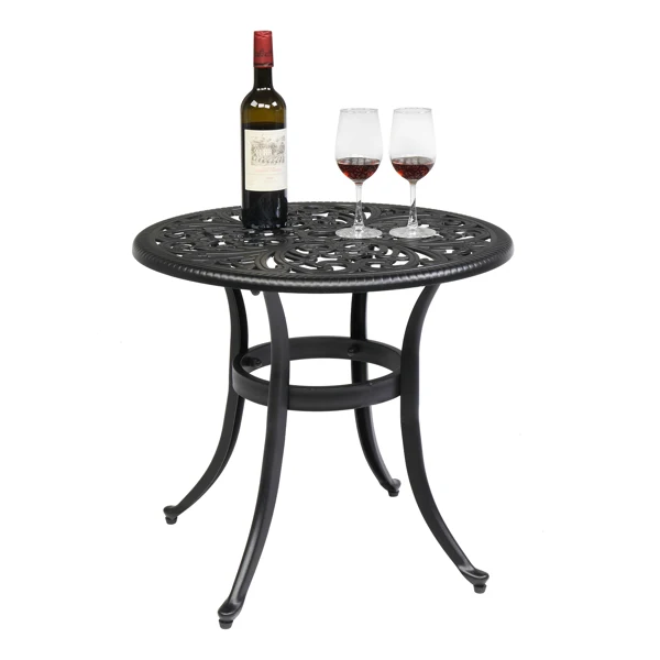 Phoenix Cast Aluminum Round Table, Patio End Table Side Table, Cast Aluminum Cocktail Table, Outdoor Bar Table, Black view 2
