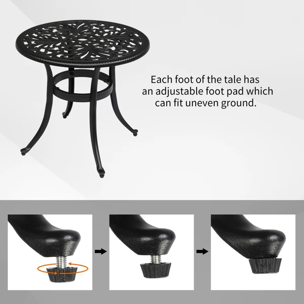 Phoenix Cast Aluminum Round Table, Patio End Table Side Table, Cast Aluminum Cocktail Table, Outdoor Bar Table, Black view 5