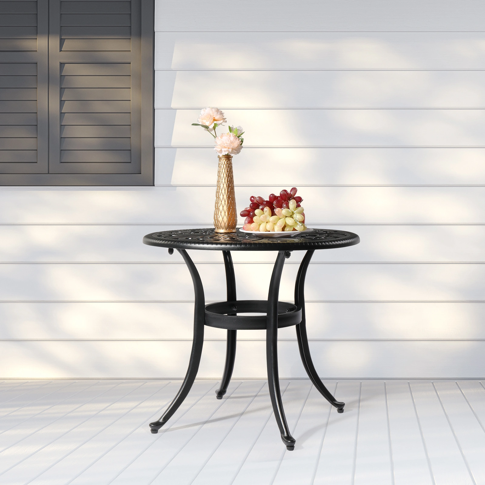 Phoenix Cast Aluminum Round Table, Patio End Table Side Table, Cast Aluminum Cocktail Table, Outdoor Bar Table, Black view 14