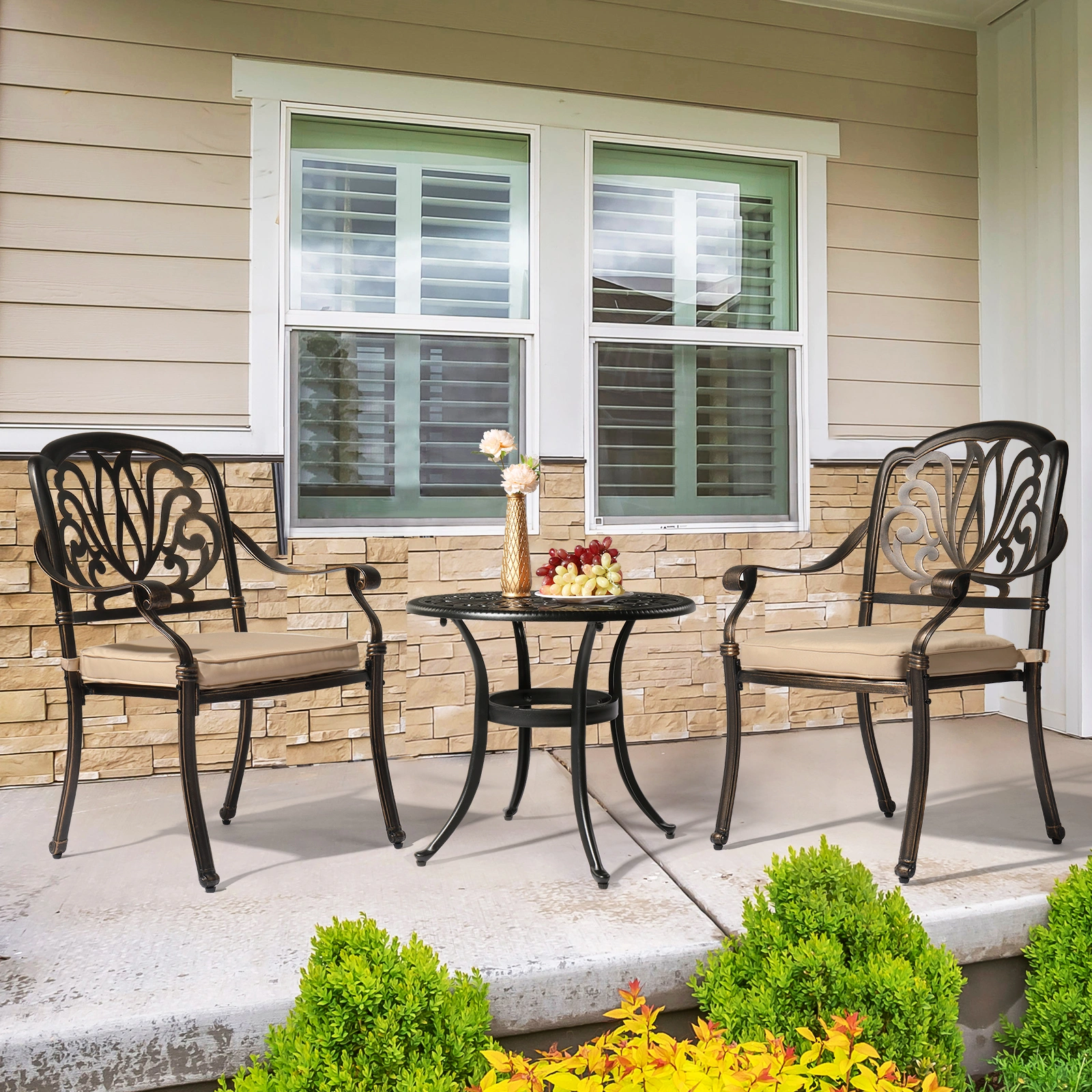 Phoenix Cast Aluminum Round Table, Patio End Table Side Table, Cast Aluminum Cocktail Table, Outdoor Bar Table, Black view 16