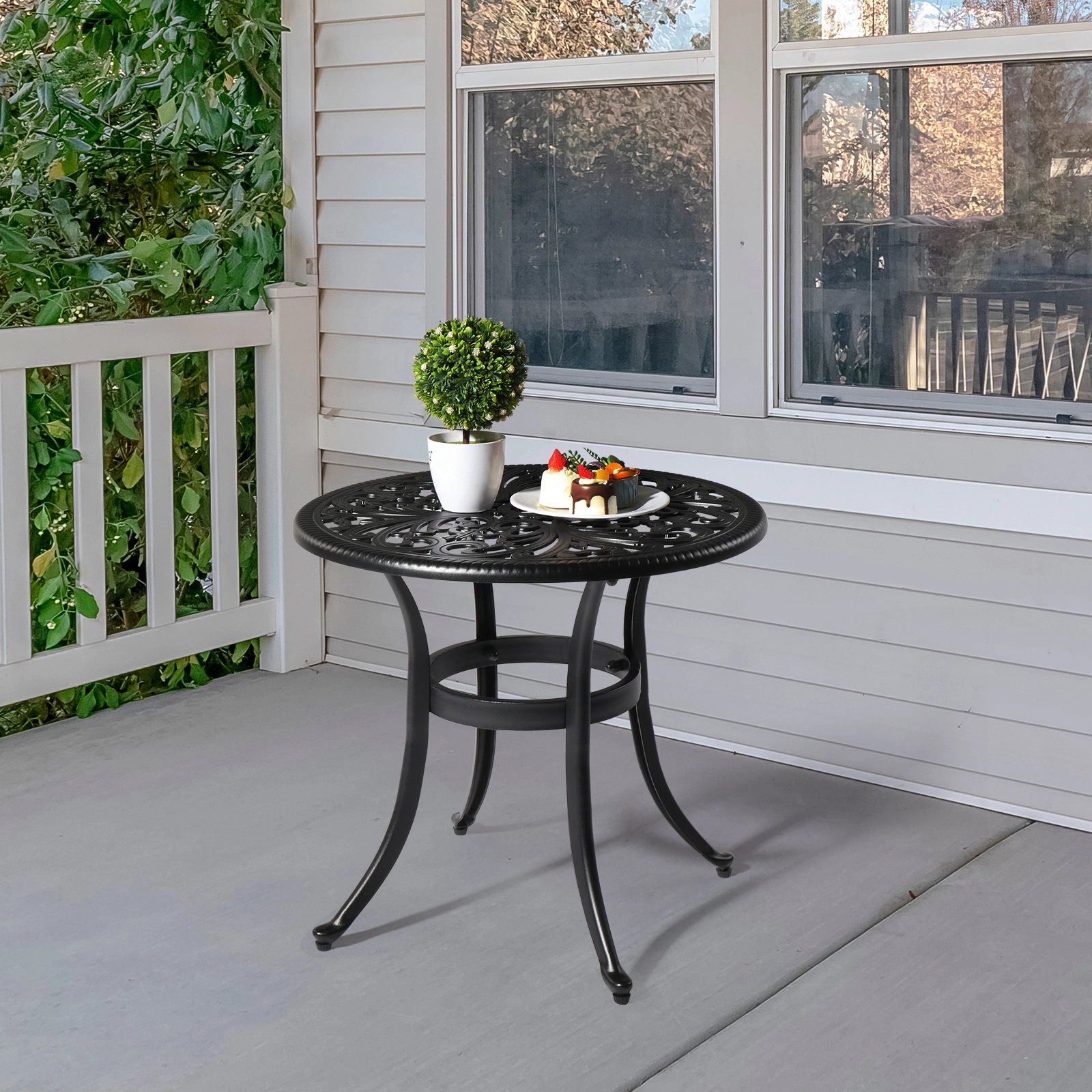 Phoenix Cast Aluminum Round Table, Patio End Table Side Table, Cast Aluminum Cocktail Table, Outdoor Bar Table, Black view 19