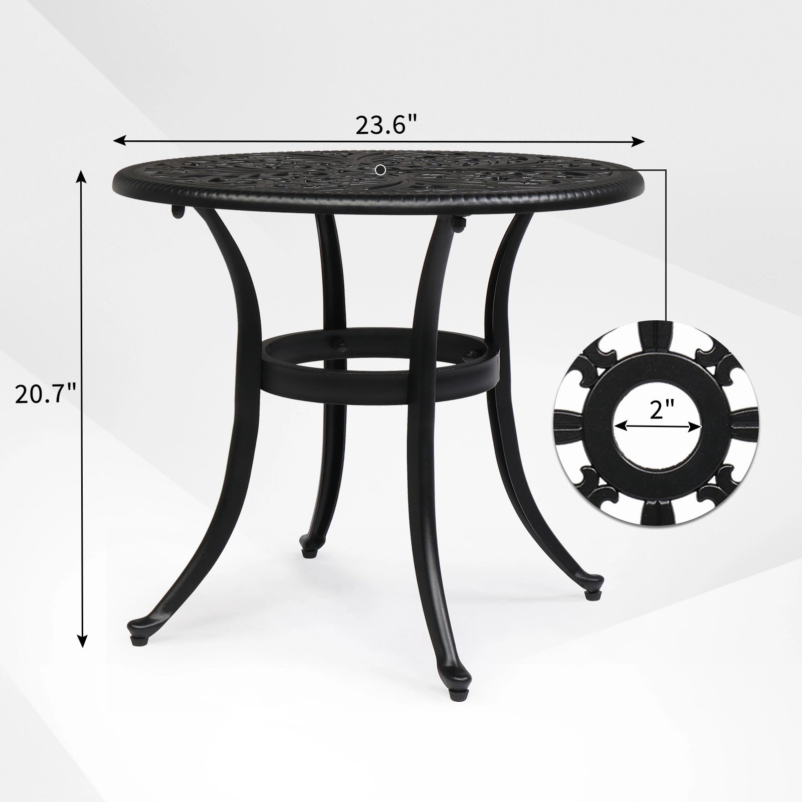 Phoenix Cast Aluminum Round Table, Patio End Table Side Table, Cast Aluminum Cocktail Table, Outdoor Bar Table, Black view 20