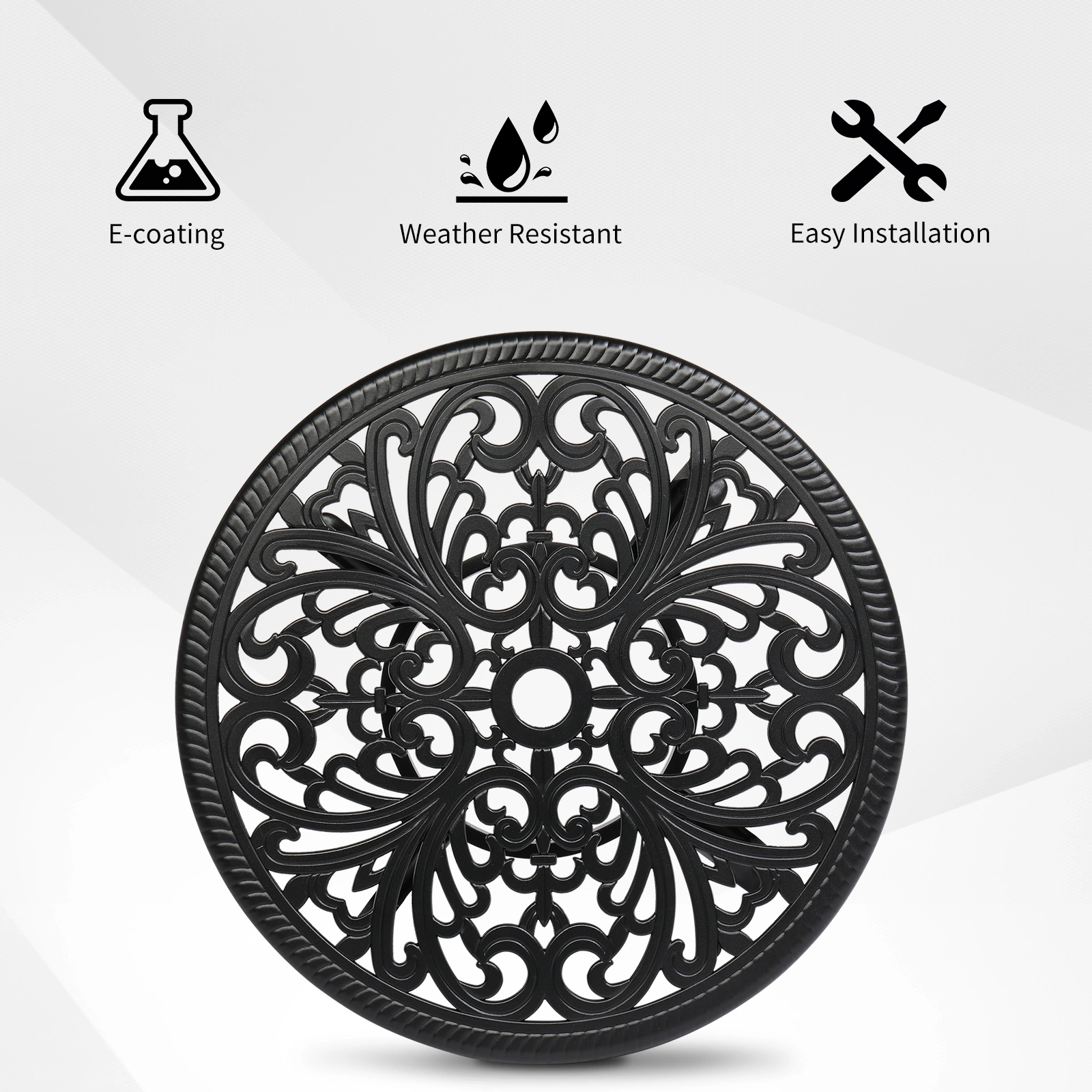 Phoenix Cast Aluminum Round Table, Patio End Table Side Table, Cast Aluminum Cocktail Table, Outdoor Bar Table, Black view 7