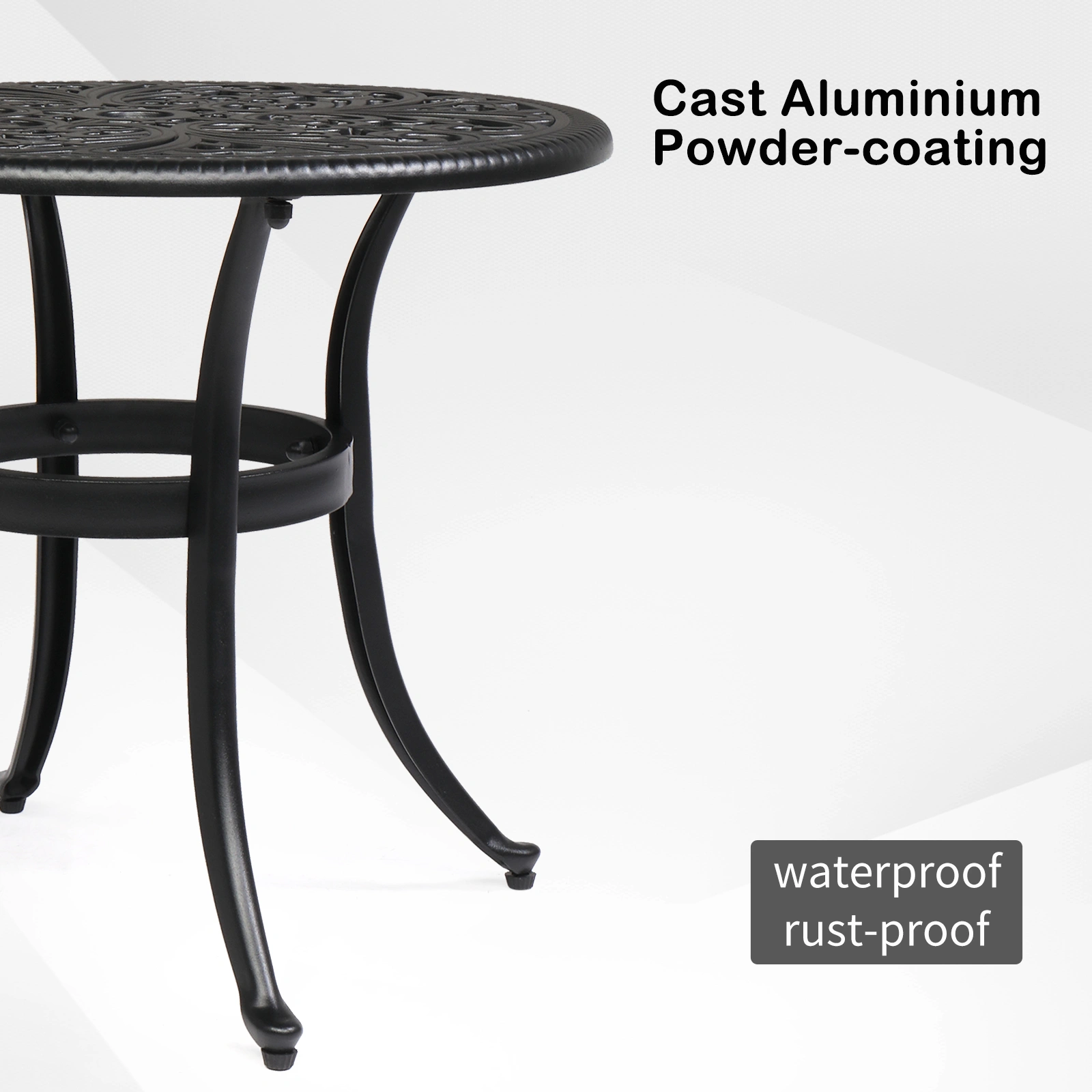 Phoenix Cast Aluminum Round Table, Patio End Table Side Table, Cast Aluminum Cocktail Table, Outdoor Bar Table, Black view 8