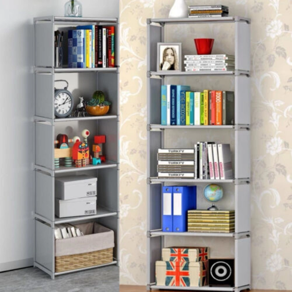 6-Tier Bookshelf with 5 Cubes Modern Storage Shelf Organizer Display Unit view 2