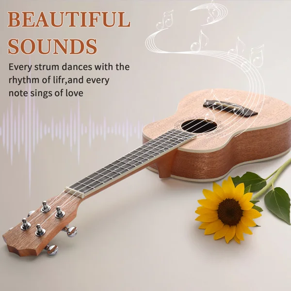 23in mahogany body rosewood fingerboard ukulele, cotton bag, capo, strap, picks*3, wrench tool view 3