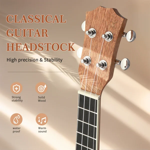 23in mahogany body rosewood fingerboard ukulele, cotton bag, capo, strap, picks*3, wrench tool view 4