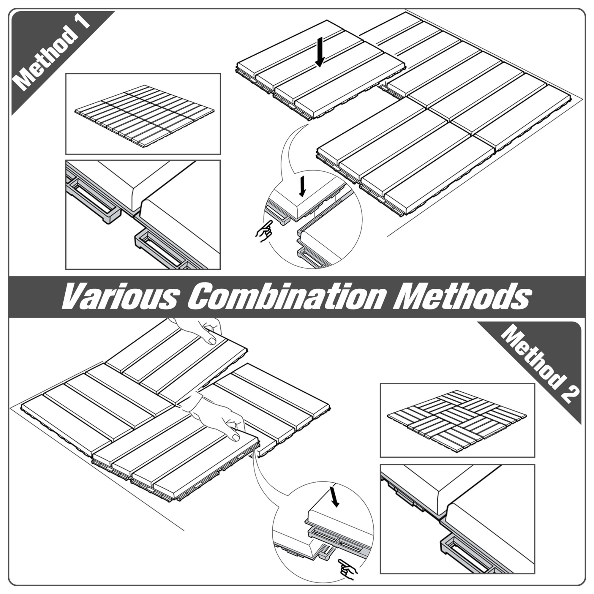 12" x 12" Interlocking Deck Tiles 9 PCS, Outdoor Patio Flooring Tiles, Teak Wood Look, AS Model view 3