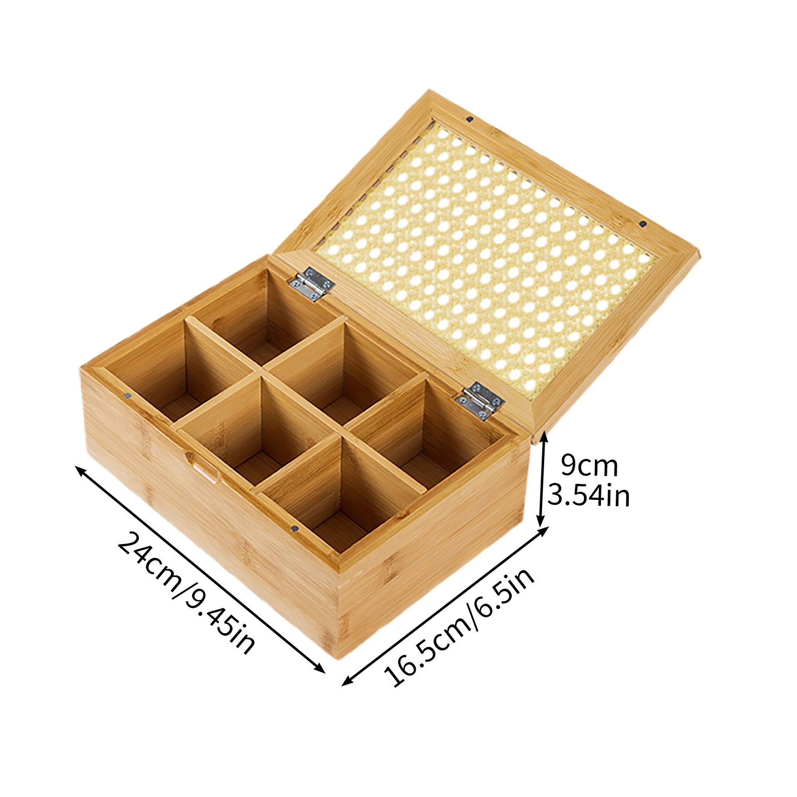 Wood Tea Bag Organizer with Lid, 6 Compartment Tea Storage Container for Coffee Sugar - Countertop Display Box Holder view 5