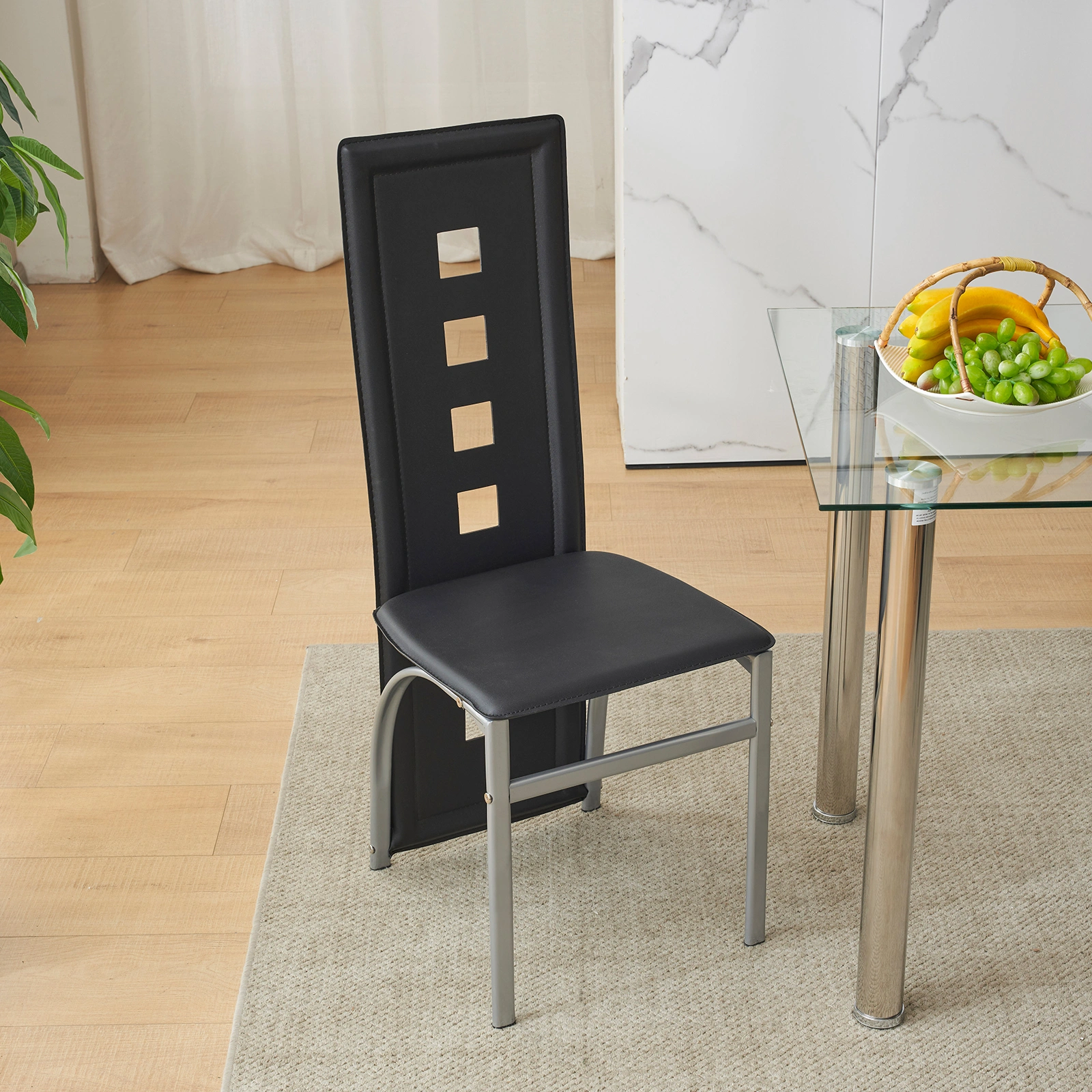 4pcs long backrest square hollow decoration PU leather dining chair round tube black cushion electroplating chair leg N201(Replace encoding13029118)