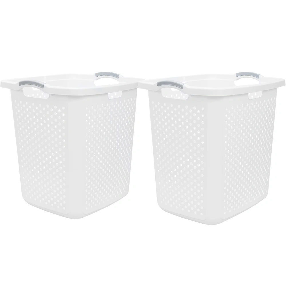 2.5 Bushel XL Plastic Laundry Basket, White, 2 Pack
