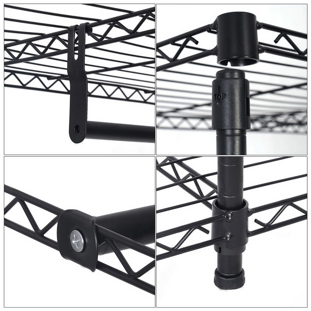 4-Tier Clothing Storage Rack, Black Metal Clothes Organizer with Hanging Rod view 3