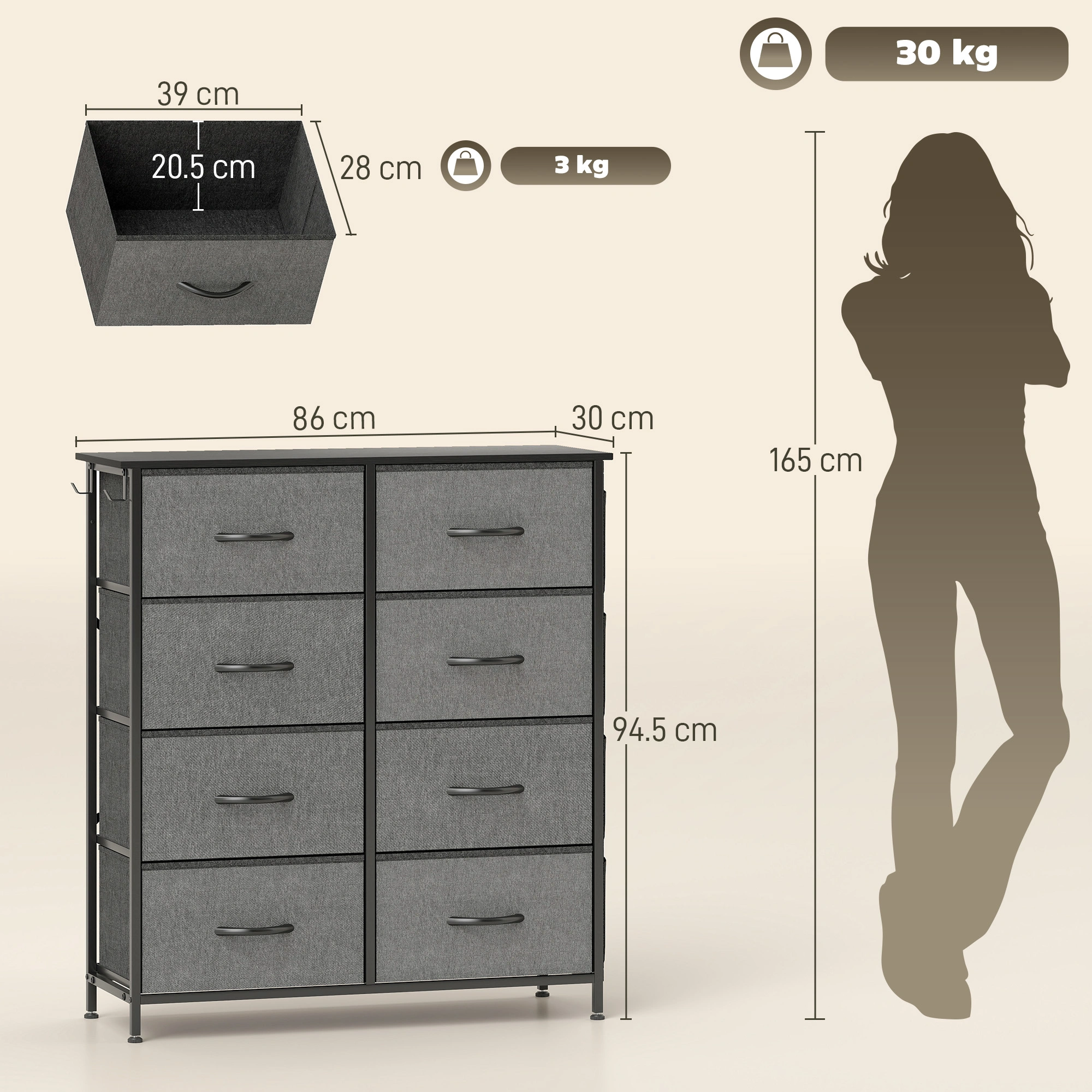 Wood Storage Cabinet with Drawers, Large Capacity Dresser Organizer, Versatile Home Storage Solution view 2