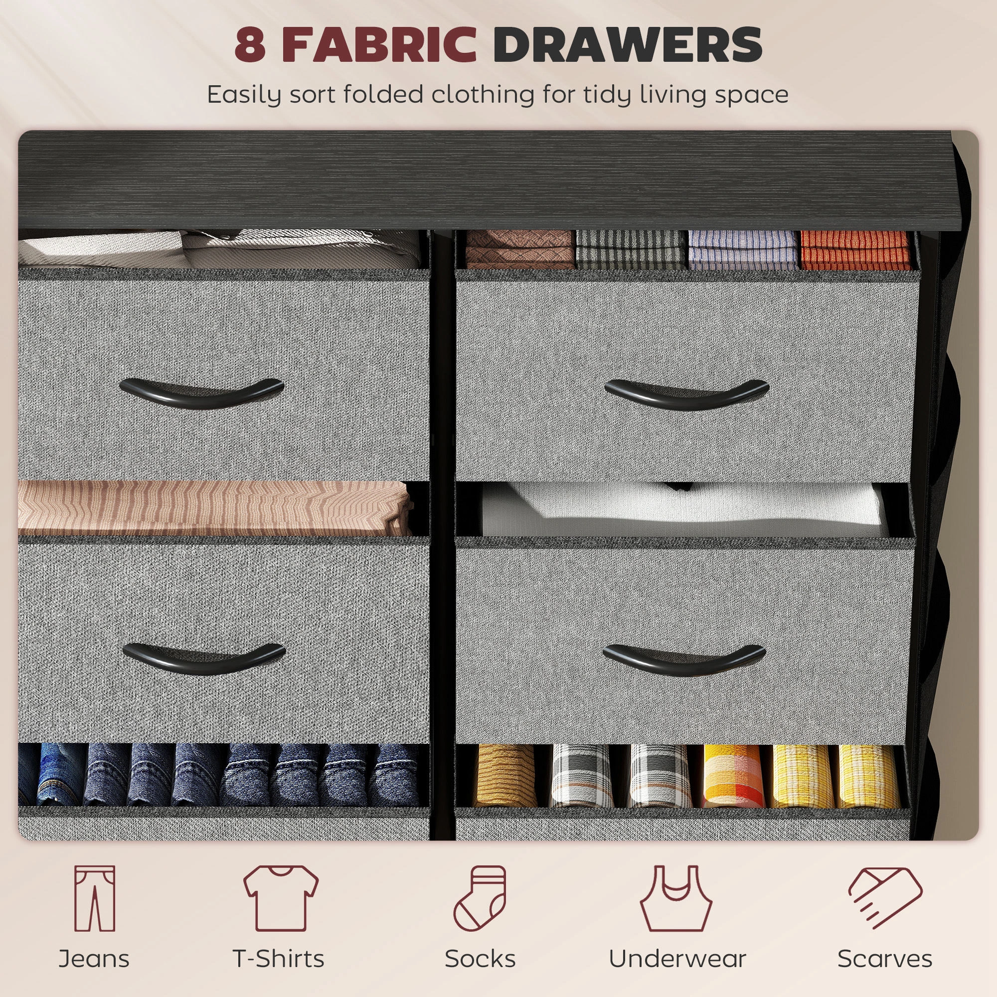 Wood Storage Cabinet with Drawers, Large Capacity Dresser Organizer, Versatile Home Storage Solution view 4