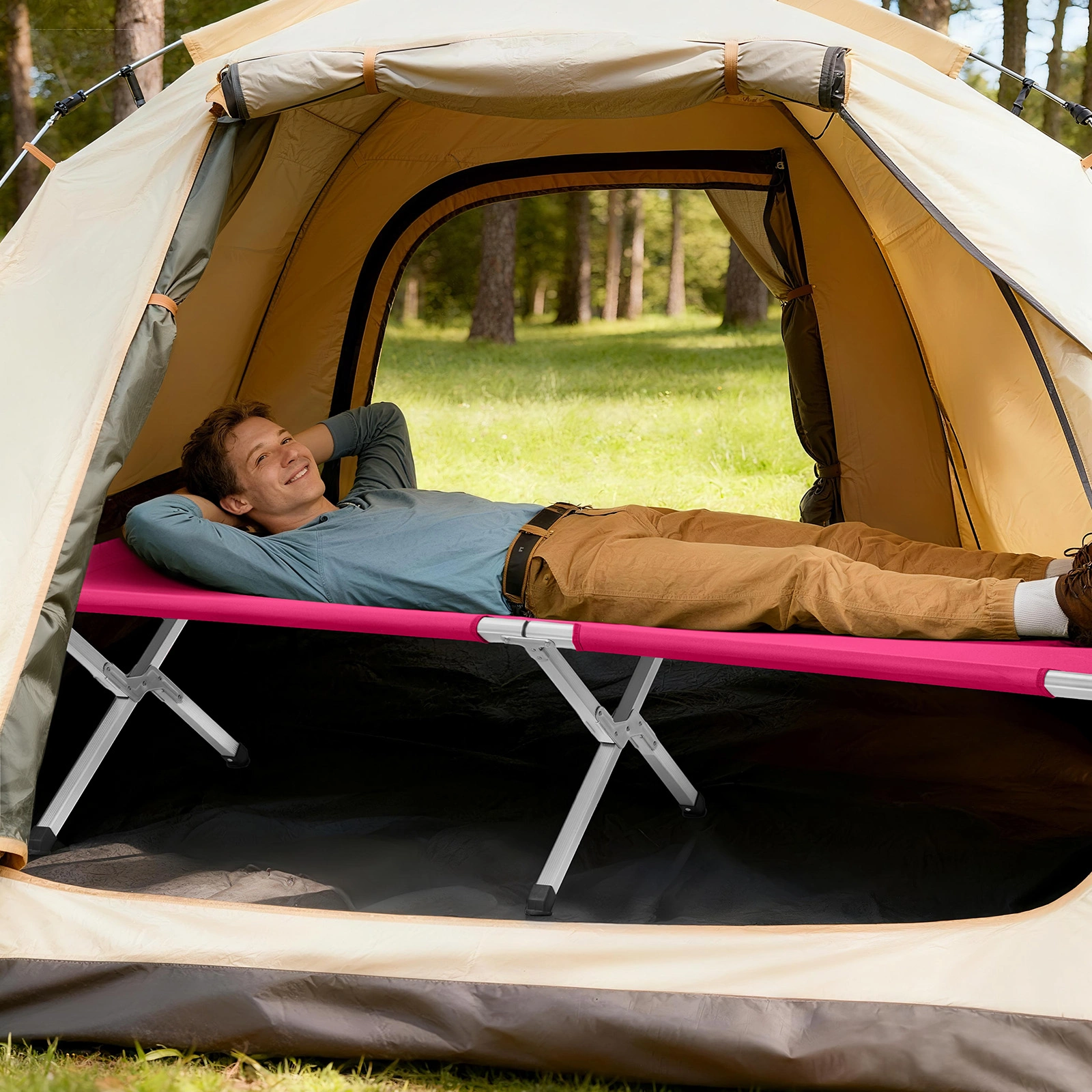 Portable Folding Camping Cot with Carrying Bag Army Pink view 7