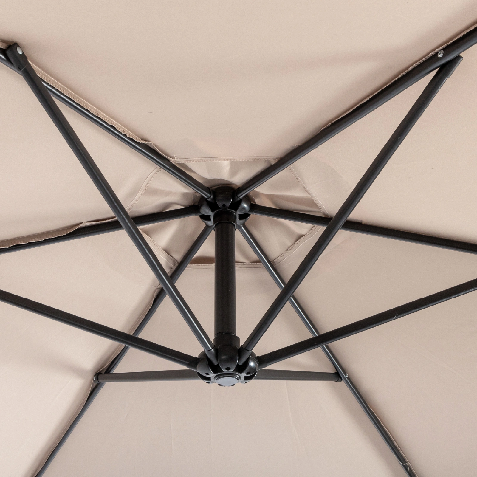 10FT Round Offset Patio Umbrella, Banana Hanging Cantilever Umbrella with 60° Adjustable Angle, Crank System, Cross Base & Pole Sleeve, UPF 50+ Waterproof Polyester Canopy, 6 Iron Ribs for Garden Deck Backyard, Khaki view 10