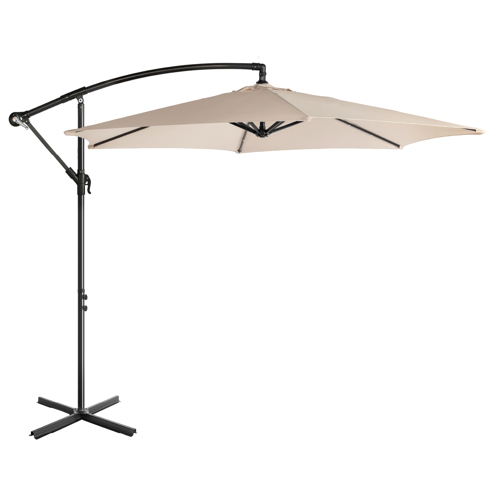 10FT Round Offset Patio Umbrella, Banana Hanging Cantilever Umbrella with 60° Adjustable Angle, Crank System, Cross Base & Pole Sleeve, UPF 50+ Waterproof Polyester Canopy, 6 Iron Ribs for Garden Deck Backyard, Khaki view 5