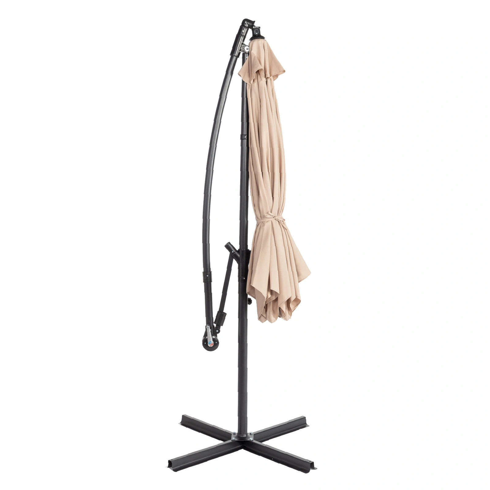 10FT Round Offset Patio Umbrella, Banana Hanging Cantilever Umbrella with 60° Adjustable Angle, Crank System, Cross Base & Pole Sleeve, UPF 50+ Waterproof Polyester Canopy, 6 Iron Ribs for Garden Deck Backyard, Khaki view 6
