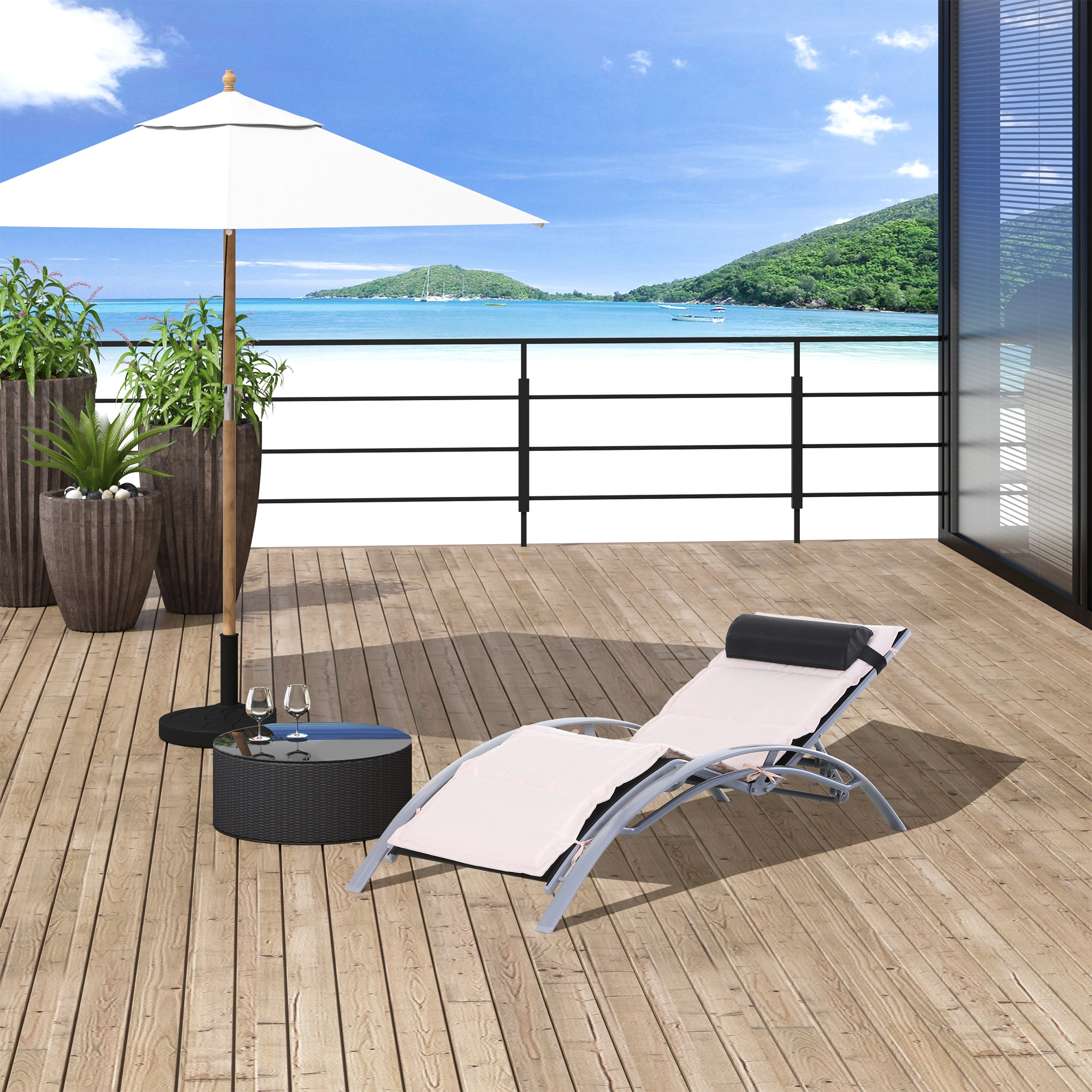 Outdoor Reclining Folding Lounge Chair, Heavy Duty Steel Frame Rocking Chair with Cup Holder, Portable Zero Gravity Chair for Patio Deck Garden Pool