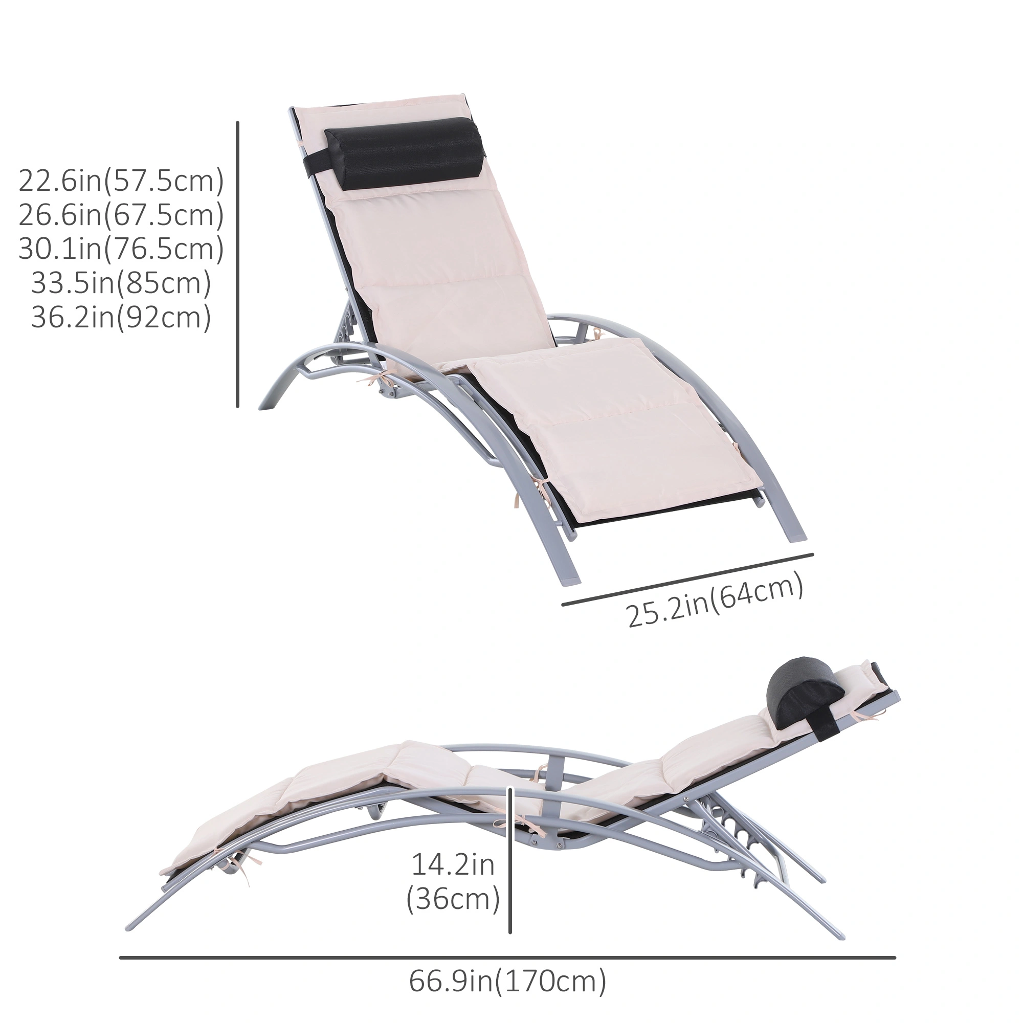 Outdoor Reclining Folding Lounge Chair, Heavy Duty Steel Frame Rocking Chair with Cup Holder, Portable Zero Gravity Chair for Patio Deck Garden Pool view 2
