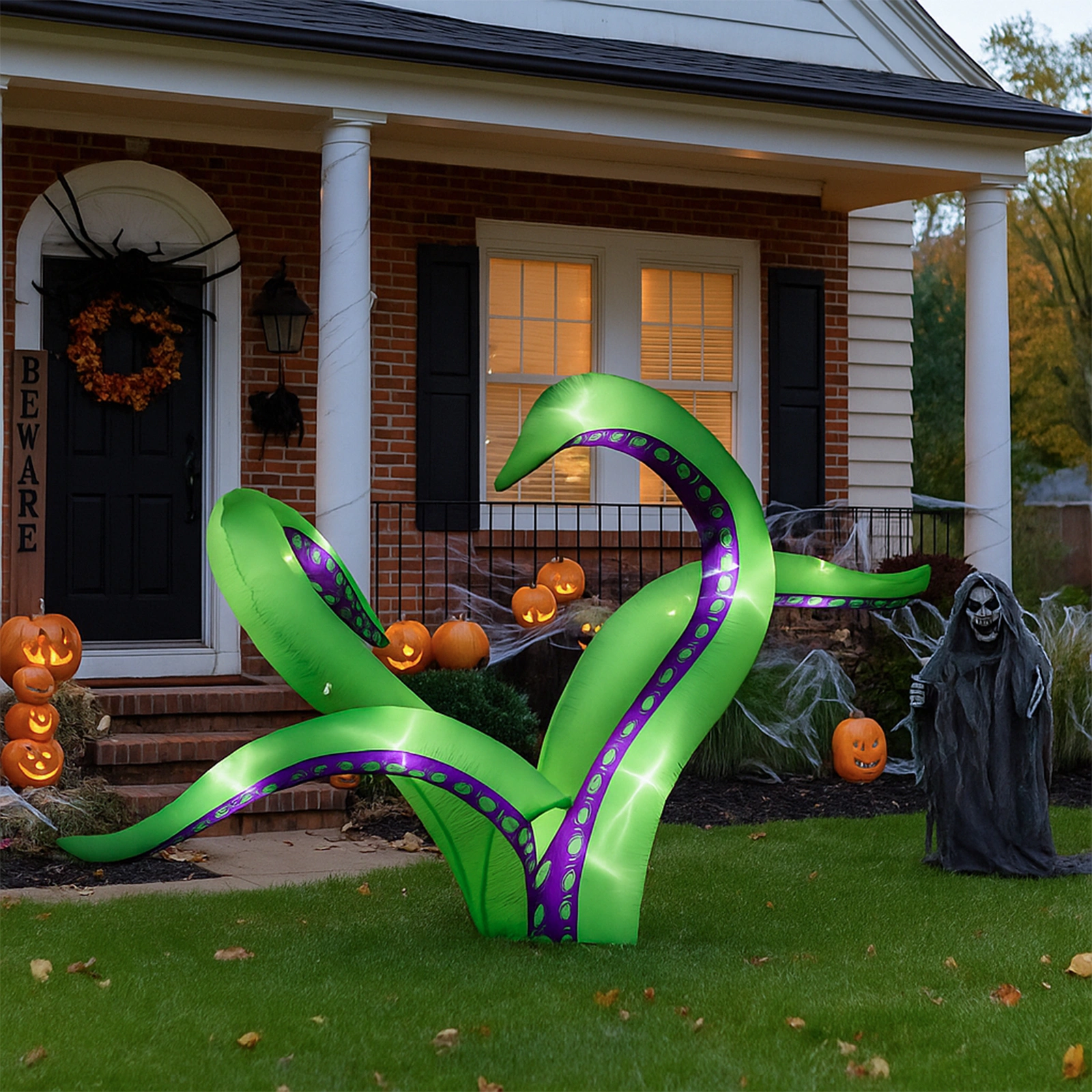 2 Pack Halloween Inflatable Octopus Tentacles Outdoor Decorations, Blow Up Hanging Decoration with Built-in LED Lights, Striking Window Decor for Halloween Party Outdoor Yard Garden Lawn Décor view 10