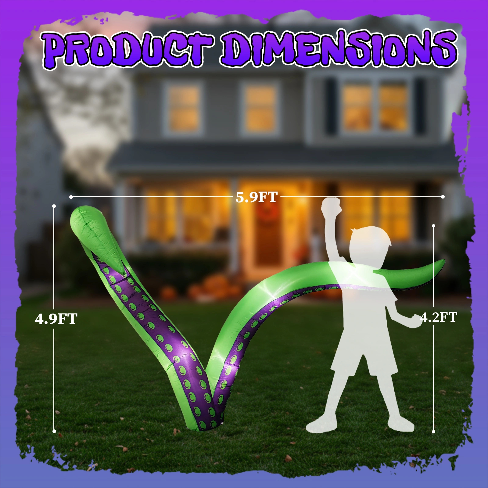 2 Pack Halloween Inflatable Octopus Tentacles Outdoor Decorations, Blow Up Hanging Decoration with Built-in LED Lights, Striking Window Decor for Halloween Party Outdoor Yard Garden Lawn Décor view 5