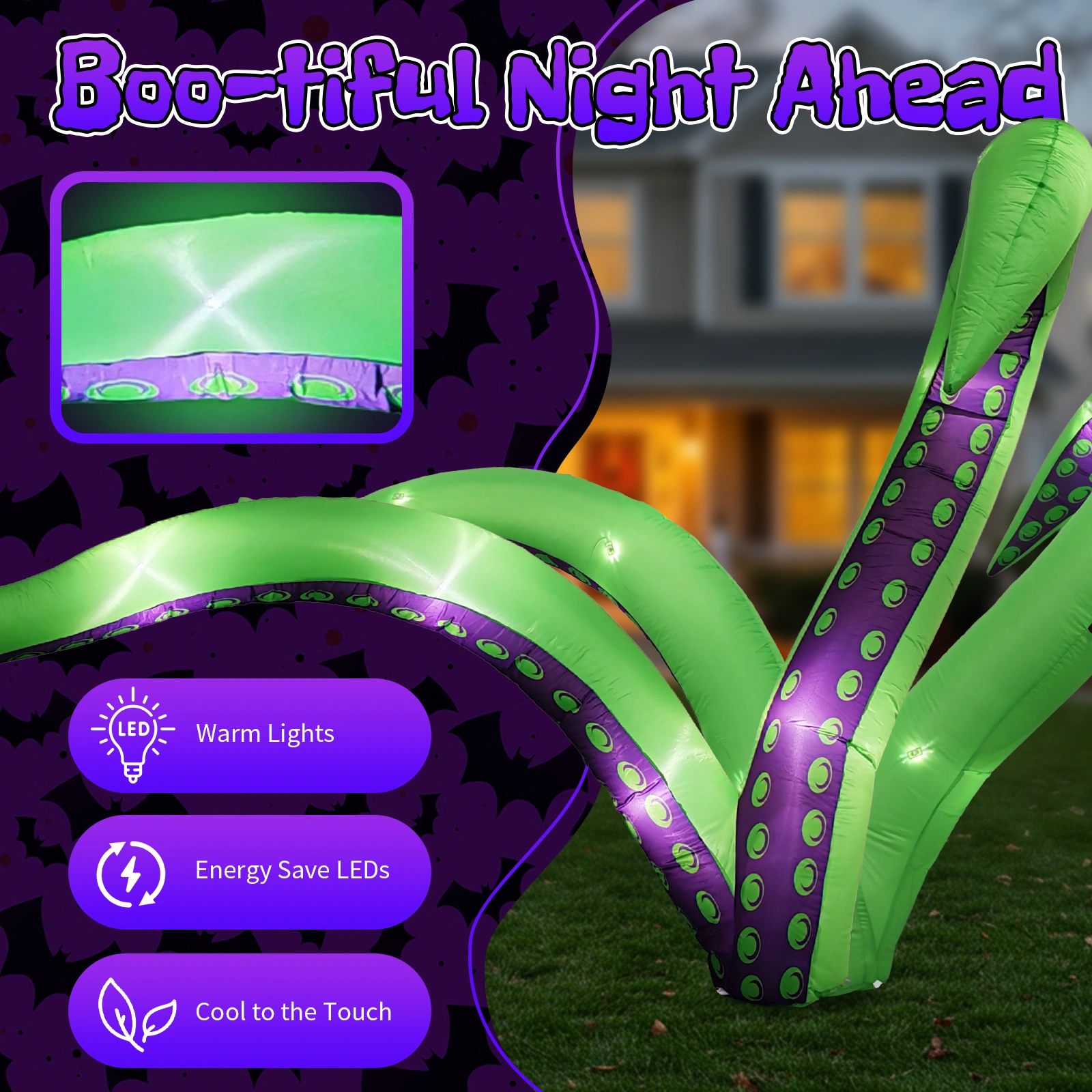 2 Pack Halloween Inflatable Octopus Tentacles Outdoor Decorations, Blow Up Hanging Decoration with Built-in LED Lights, Striking Window Decor for Halloween Party Outdoor Yard Garden Lawn Décor view 7