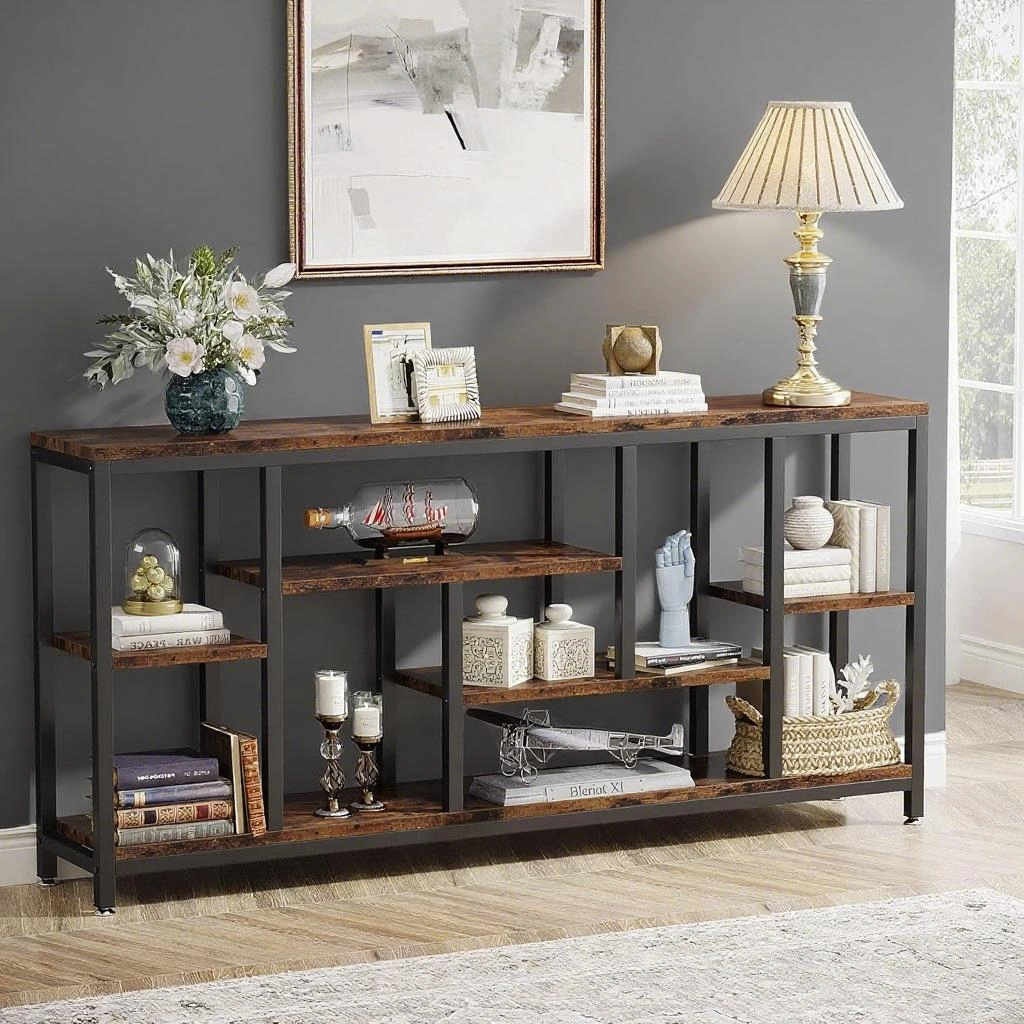 Long Console Table for Living Room, Slim Sofa Table against Wall, Entryway Hallway Table with Elegant Design
