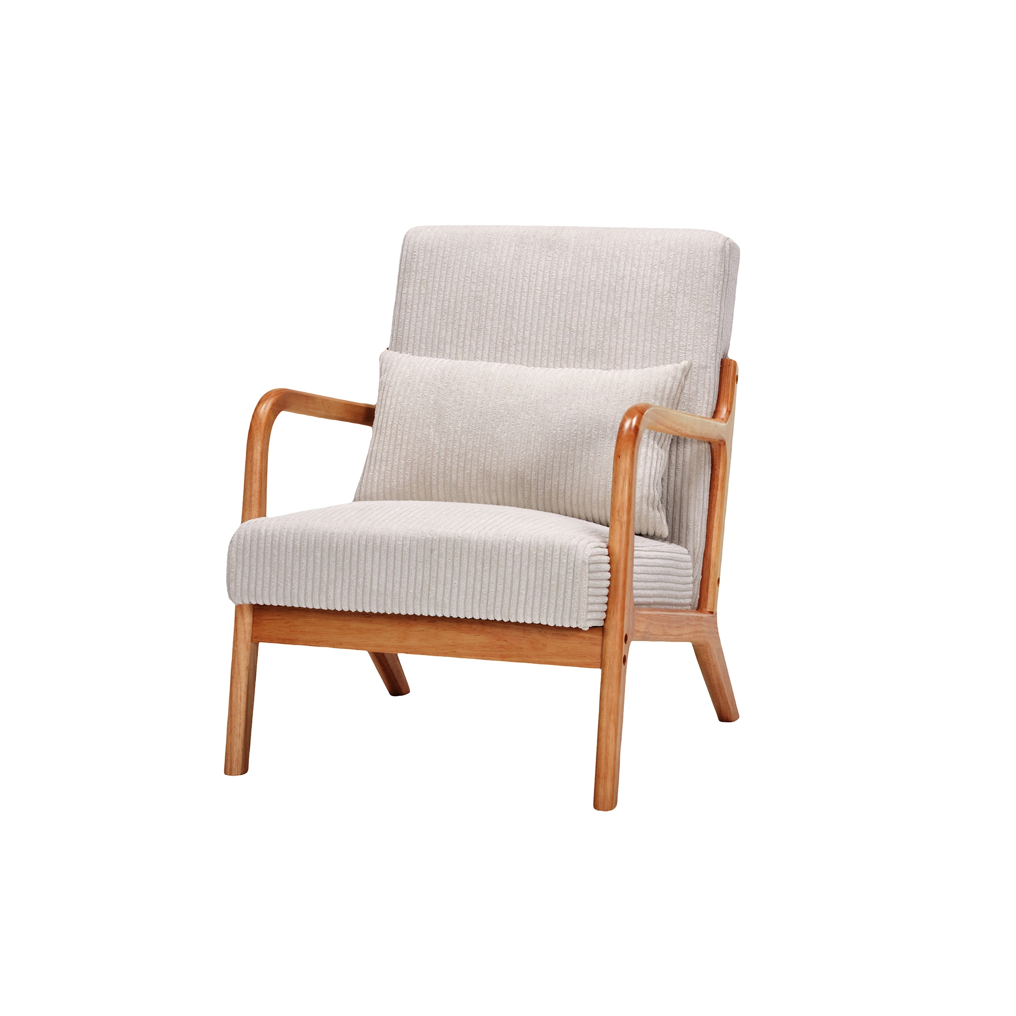 Mid-Century Modern Accent Chair with Pillow, Upholstered Arm Chair, Solid Wood Frame Living Room Bedroom Balcony Chair - Beige