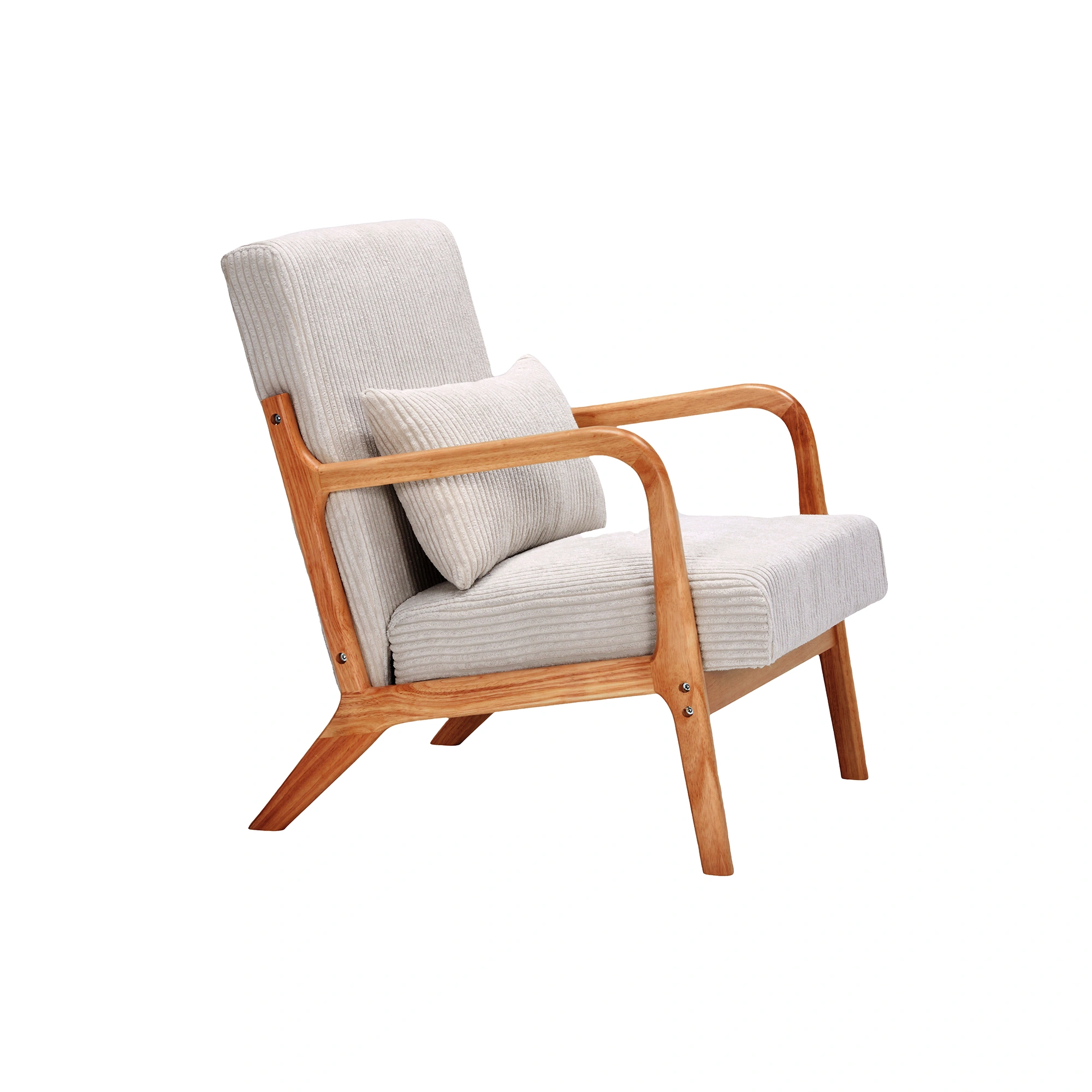 Mid-Century Modern Accent Chair with Pillow, Upholstered Arm Chair, Solid Wood Frame Living Room Bedroom Balcony Chair - Beige view 10