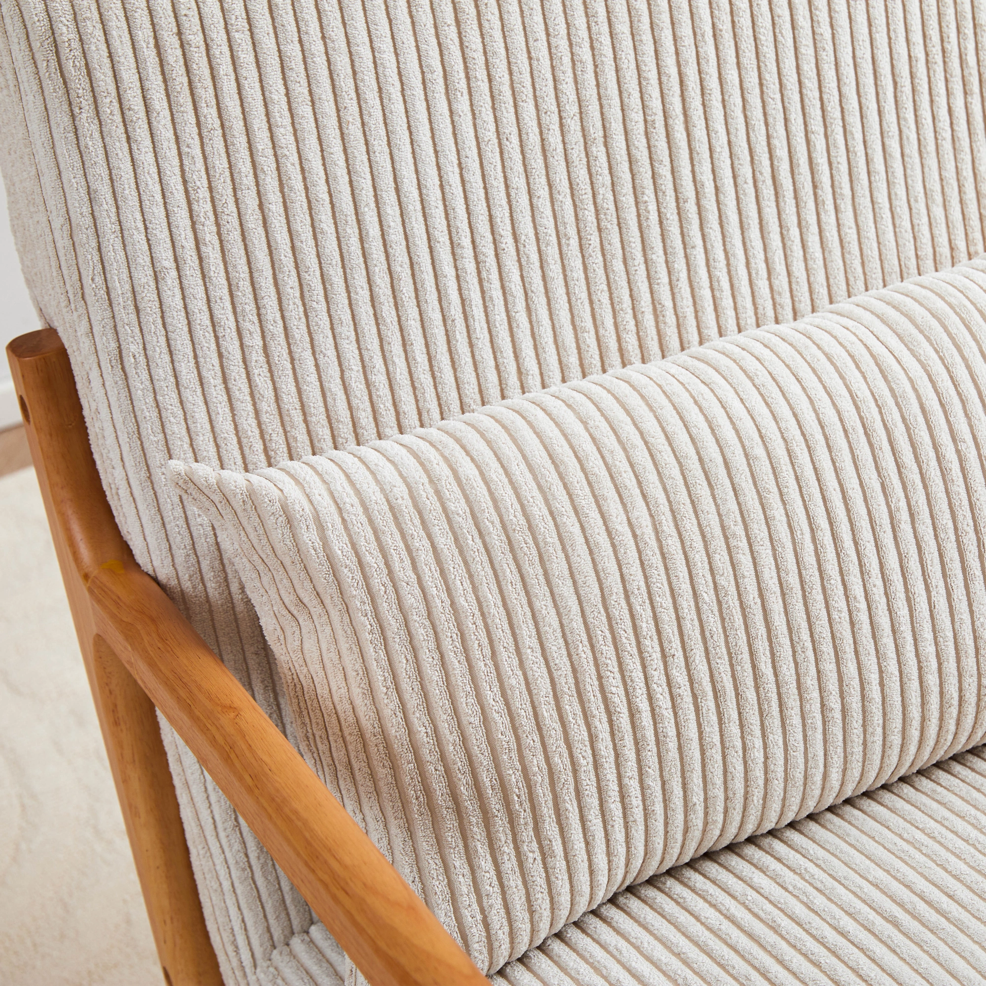 Mid-Century Modern Accent Chair with Pillow, Upholstered Arm Chair, Solid Wood Frame Living Room Bedroom Balcony Chair - Beige view 21