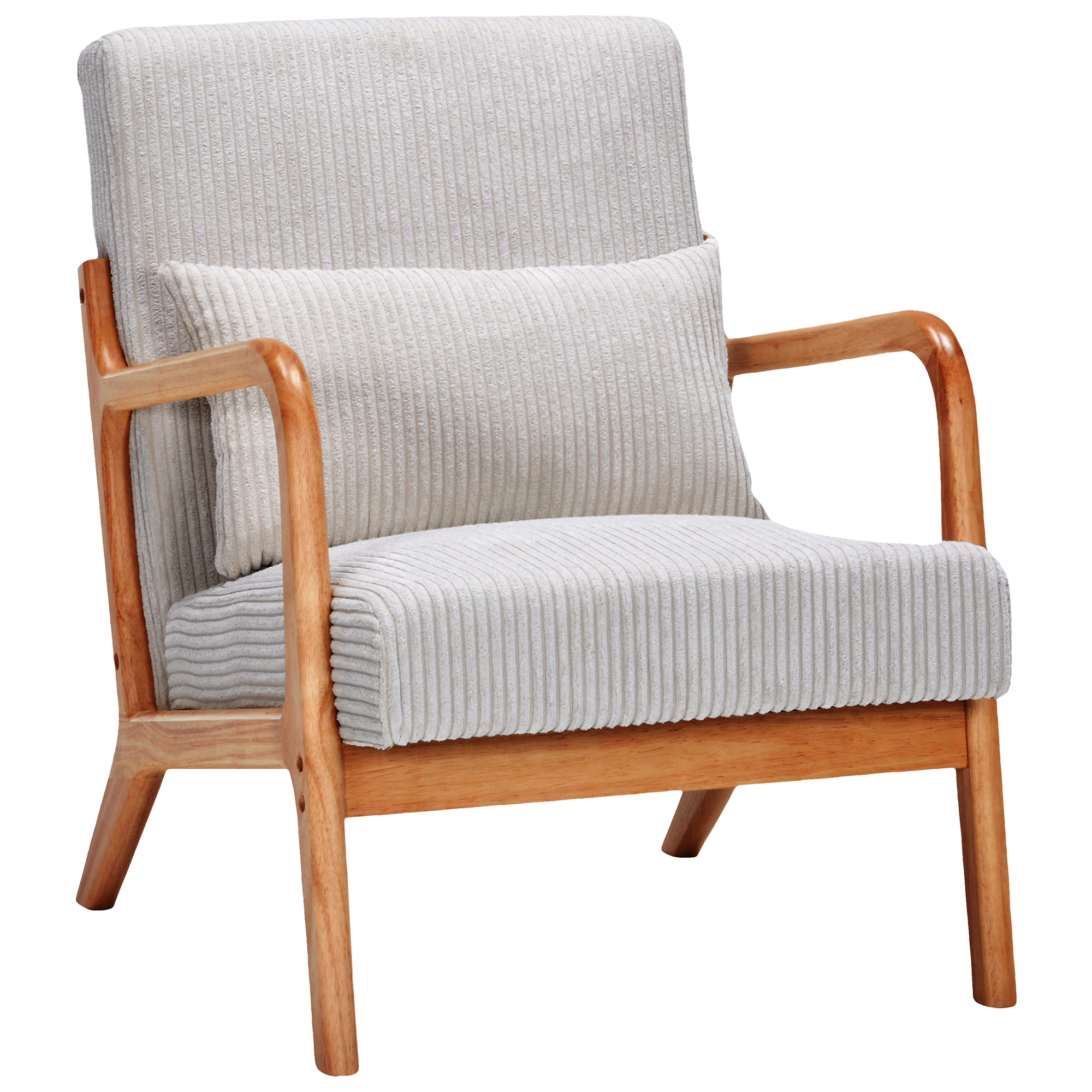 Mid-Century Modern Accent Chair with Pillow, Upholstered Arm Chair, Solid Wood Frame Living Room Bedroom Balcony Chair - Beige view 9
