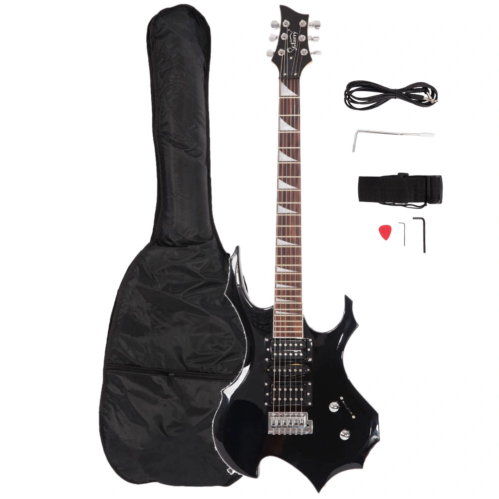 Black Flame Electric Guitar Strap HSH Pickup Shaped Strap w/Picks, Cable & Wrench Tool view 4