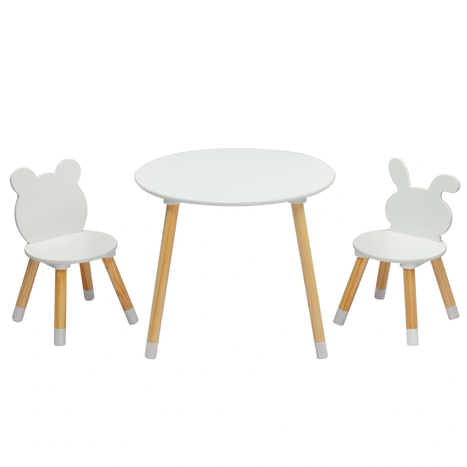Kids Wood Table and Chairs Set, 3 Piece Toddler Play Table with 2 Chairs, Round Multi-Activity Table for Art Craft Reading Eating, White
