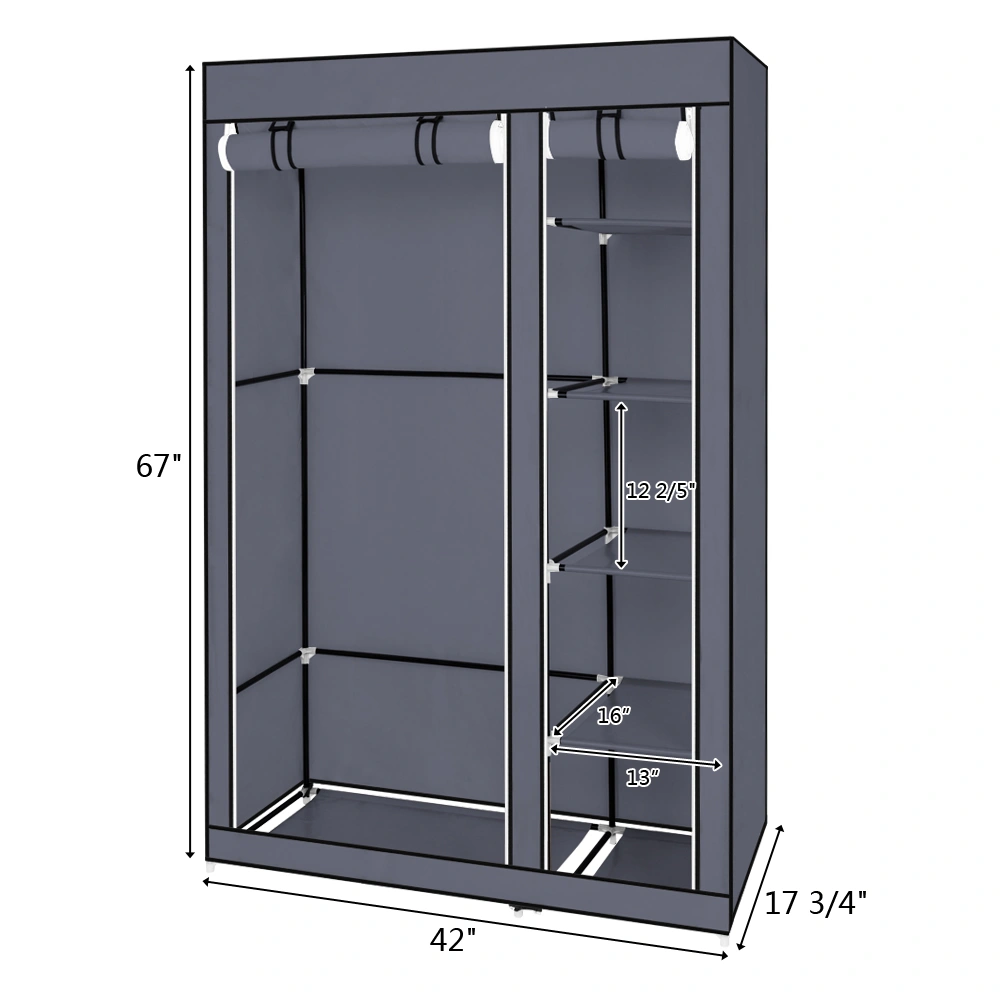 67" Portable Clothes Closet Wardrobe with Non-woven Fabric and Hanging Rod Quick and Easy to Assemble Gray view 14