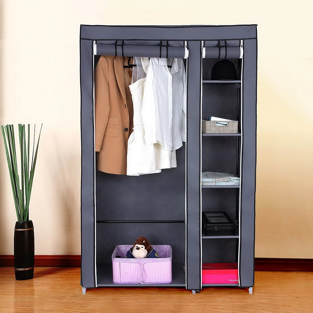 67" Portable Clothes Closet Wardrobe with Non-woven Fabric and Hanging Rod Quick and Easy to Assemble Gray view 2