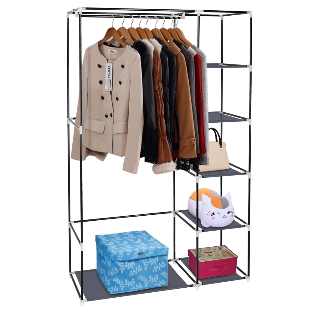 67" Portable Clothes Closet Wardrobe with Non-woven Fabric and Hanging Rod Quick and Easy to Assemble Gray view 20