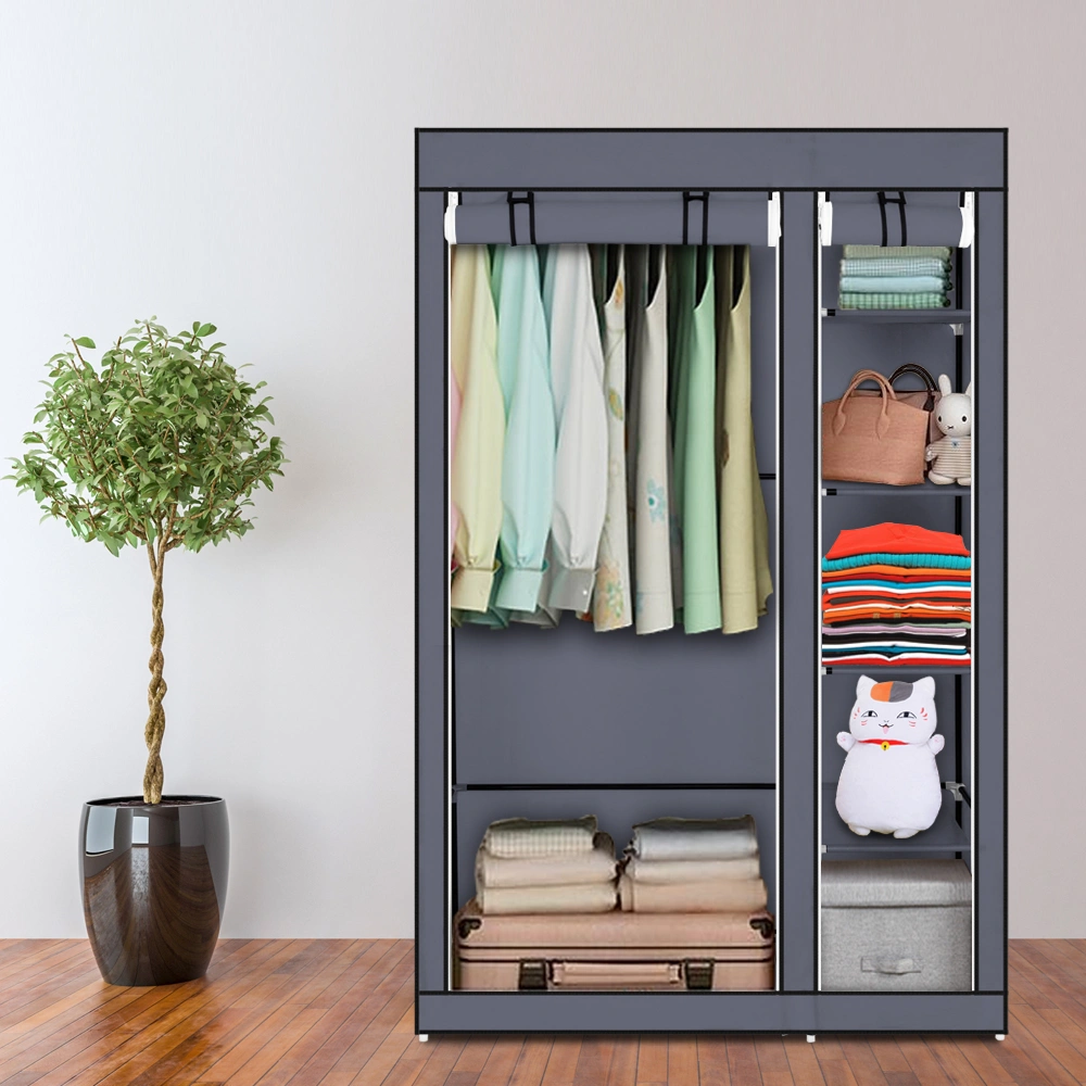 67" Portable Clothes Closet Wardrobe with Non-woven Fabric and Hanging Rod Quick and Easy to Assemble Gray view 22