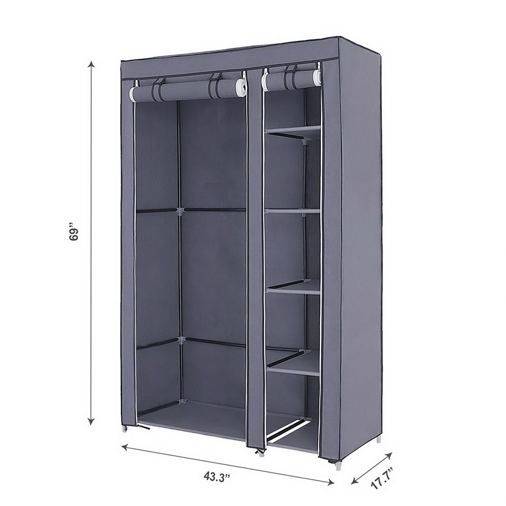 67" Portable Clothes Closet Wardrobe with Non-woven Fabric and Hanging Rod Quick and Easy to Assemble Gray view 4