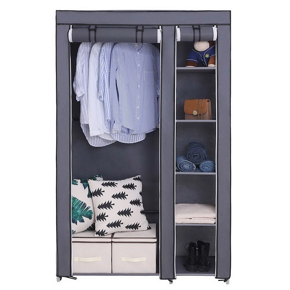 67" Portable Clothes Closet Wardrobe with Non-woven Fabric and Hanging Rod Quick and Easy to Assemble Gray view 6