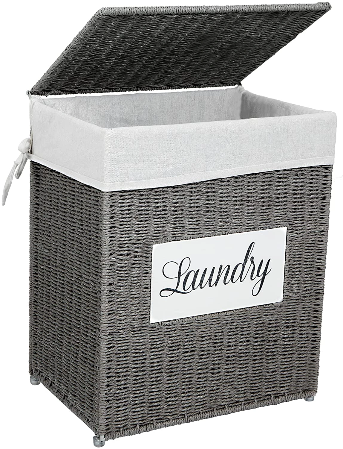Laundry Hamper with Lid Laundry Basket with Handles Liner Bag Paper Woven Hampers for Laundry Clothes Storage Basket for Bedroom Bathroom Grey